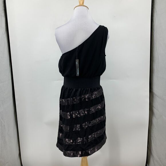 She Said... Sequin Cocktail Dress Womens S Small Black One Shoulder Banded Waist - Picture 6 of 15